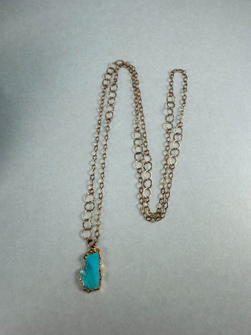 14K Gold Filled Turquoise Slice Pendant Long Necklace Boho Statement - Picture 6 of 8
